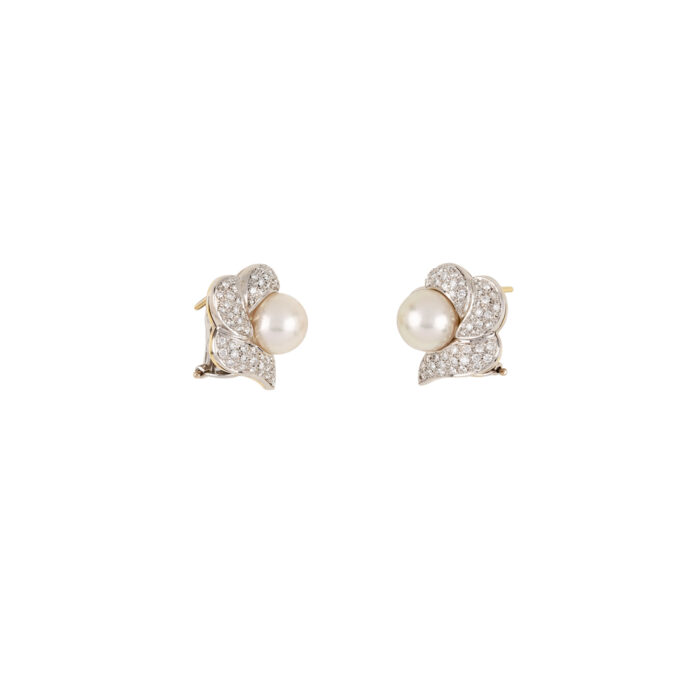 Cercei din aur de 18k cu perle si diamante naturale