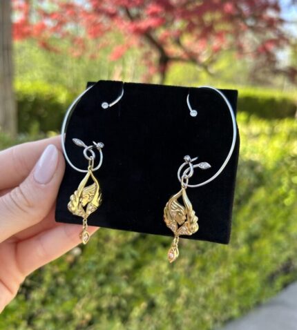 Cercei creatie din aur alb si galben de 18k cu diamante naturale
