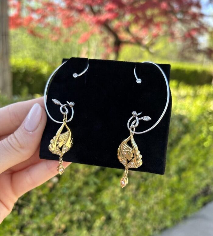 Cercei creatie din aur alb si galben de 18k cu diamante naturale