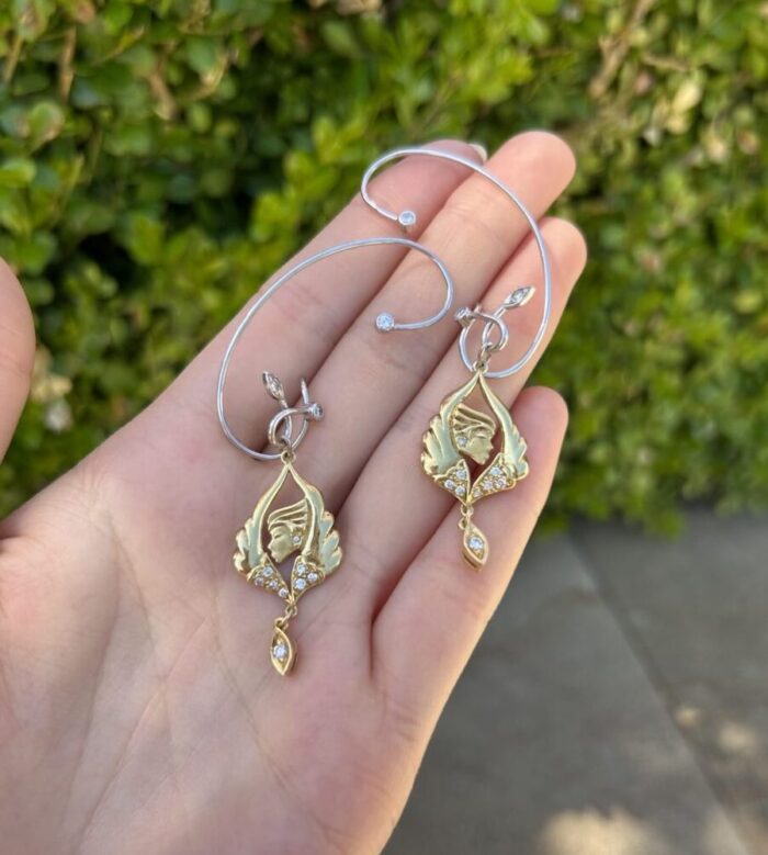 Cercei creatie din aur alb si galben de 18k cu diamante naturale