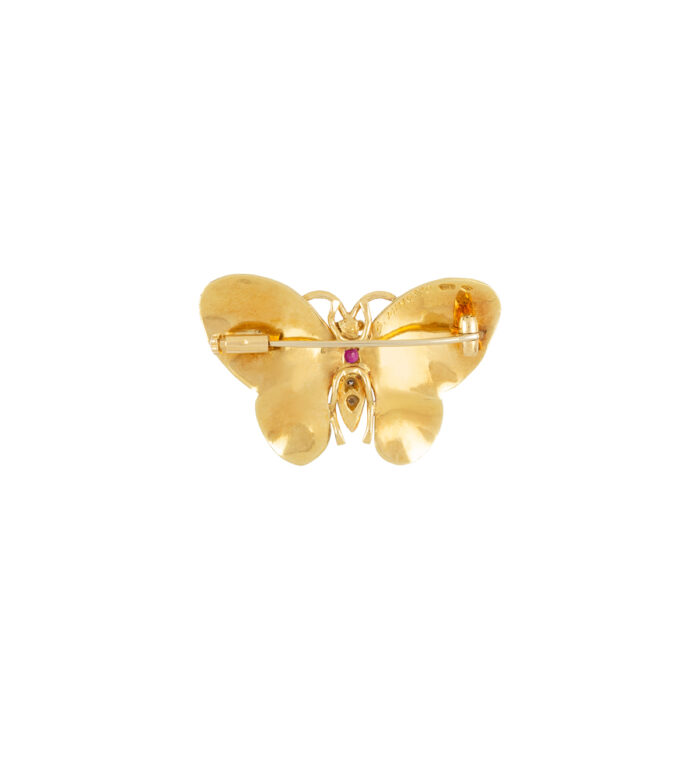 Brosa vintage din aur de 18k cu rubin si diamante naturale