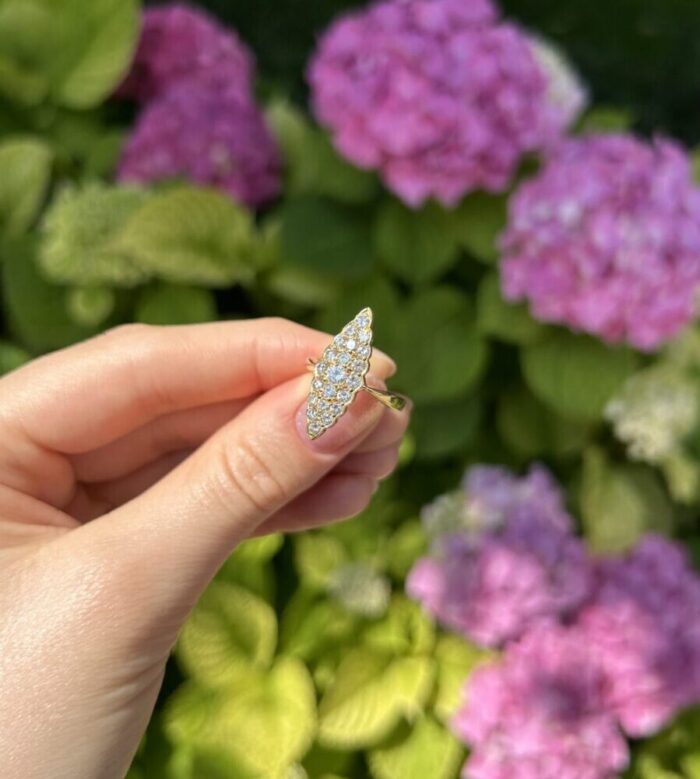 Inel vintage, marchiza din aur de 20k cu diamante naturale