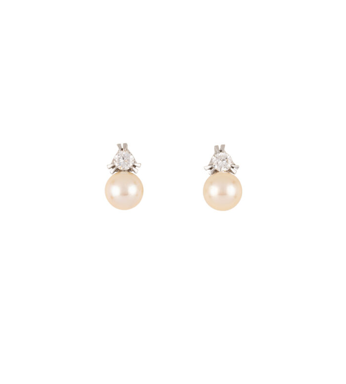 Cercei vintage din platina cu perle si diamante naturale