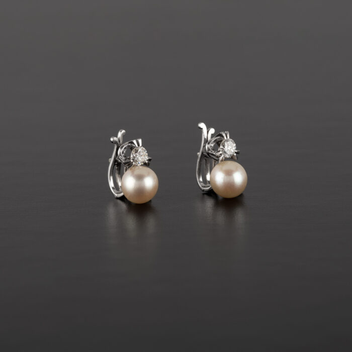 Cercei vintage din platina cu perle si diamante naturale