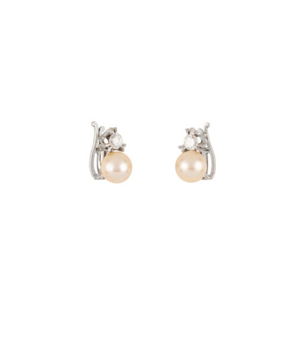 Cercei vintage din platina cu perle si diamante naturale