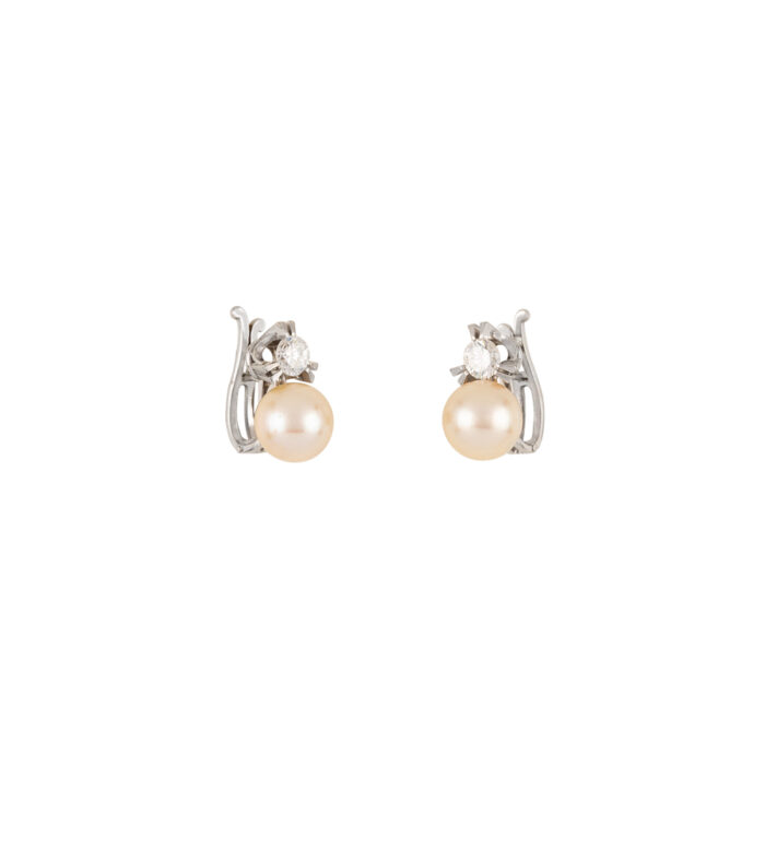 Cercei vintage din platina cu perle si diamante naturale