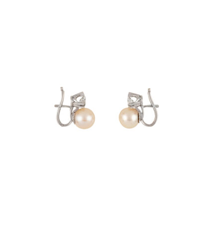 Cercei vintage din platina cu perle si diamante naturale