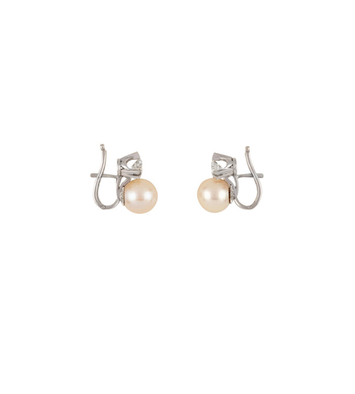 Cercei vintage din platina cu perle si diamante naturale