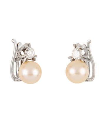 Cercei vintage din platina cu perle si diamante naturale