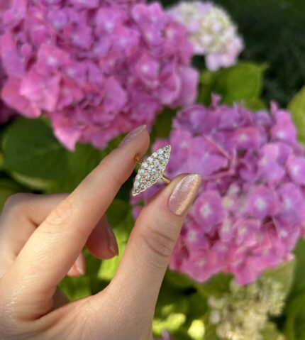 Inel vintage, marchiza din aur de 20k cu diamante naturale