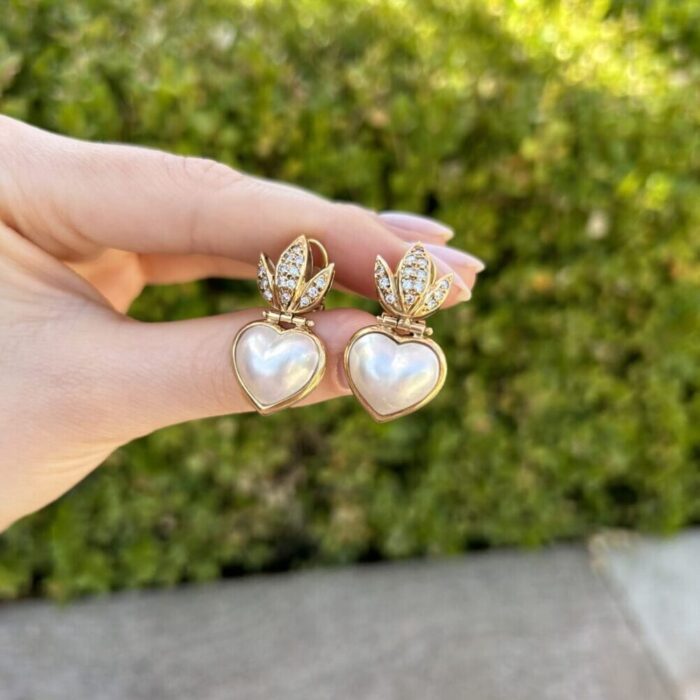 Cercei din aur de 18k cu perle si diamante naturale