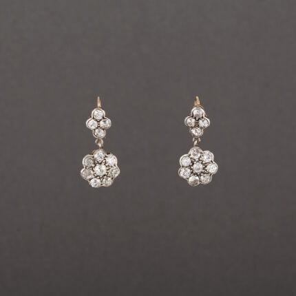 Cercei lungi Art Deco din aur de 14k si argint cu diamante naturale