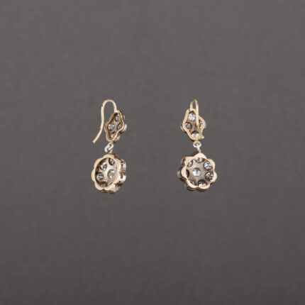 Cercei lungi Art Deco din aur de 14k si argint cu diamante naturale