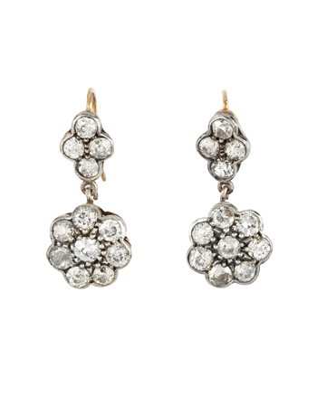 Cercei lungi Art Deco din aur de 14k si argint cu diamante naturale