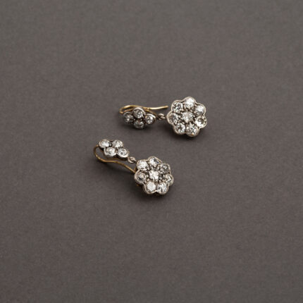 Cercei lungi Art Deco din aur de 14k si argint cu diamante naturale