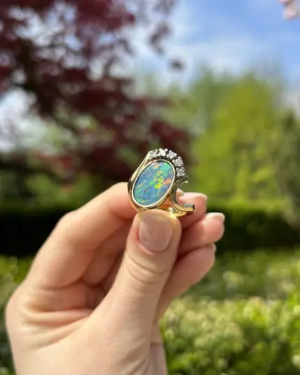 Inel din aur de 14k cu opal si diamante naturale