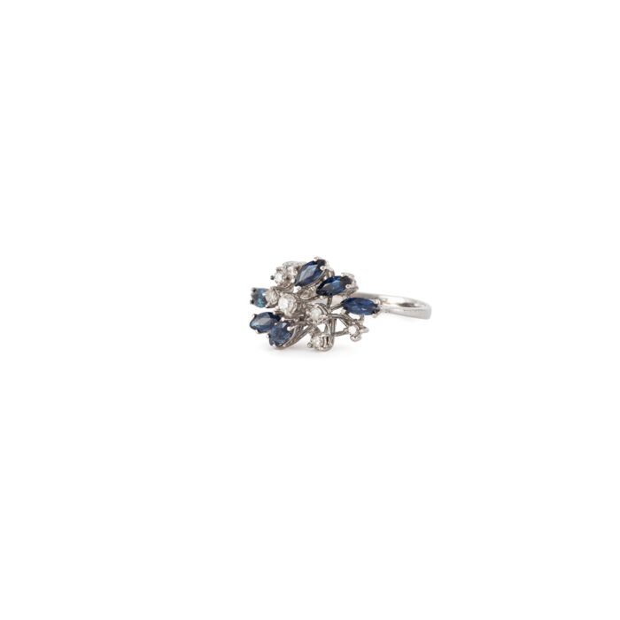 Inel din aur alb de 14k cu safire si diamante naturale