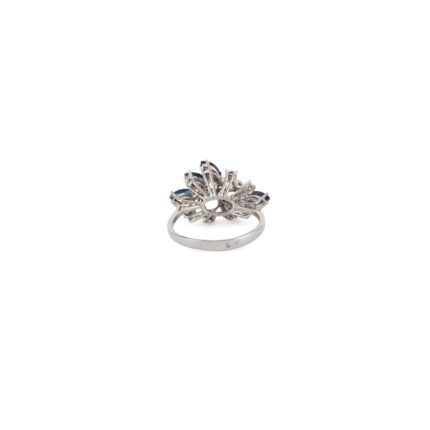 Inel din aur alb de 14k cu safire si diamante naturale