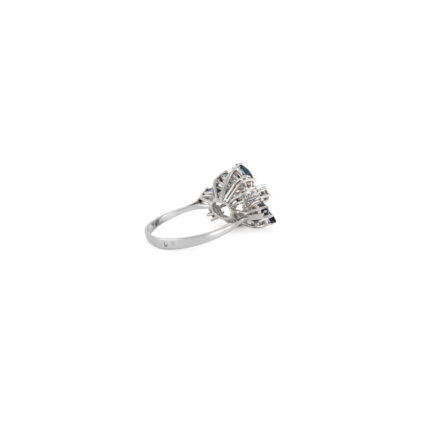 Inel din aur alb de 14k cu safire si diamante naturale