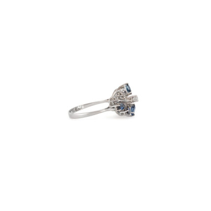 Inel din aur alb de 14k cu safire si diamante naturale