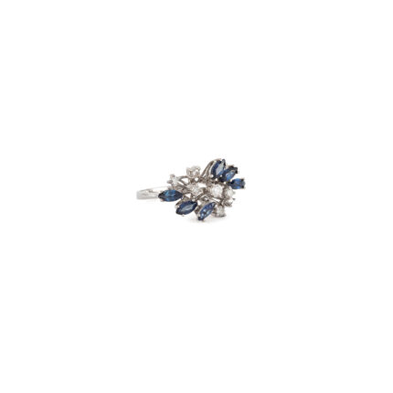 Inel din aur alb de 14k cu safire si diamante naturale