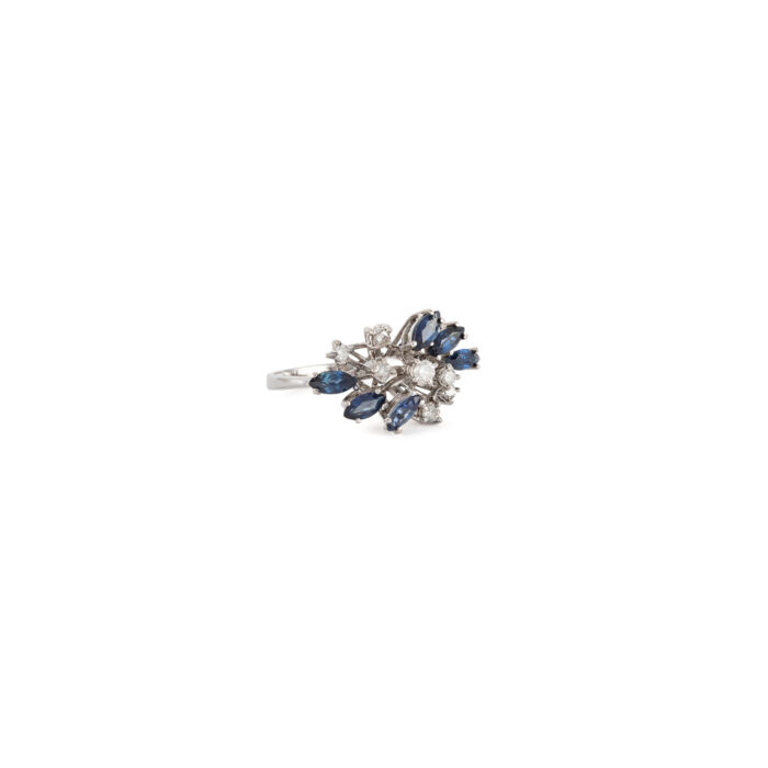 Inel din aur alb de 14k cu safire si diamante naturale
