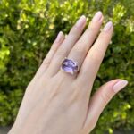 Inel vintage din aur de 18k, ametist si diamante naturale