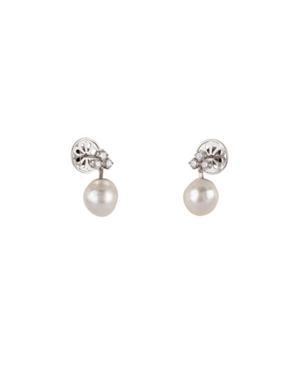 Cercei aur alb de 18k cu perle si diamante naturale