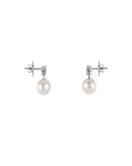 Cercei aur alb de 18k cu perle si diamante naturale