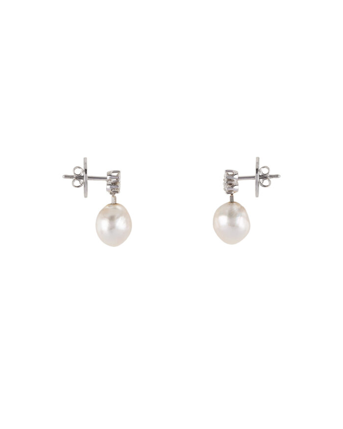 Cercei aur alb de 18k cu perle si diamante naturale