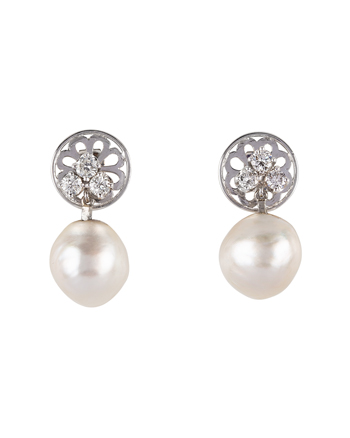 Cercei aur alb de 18k cu perle si diamante naturale