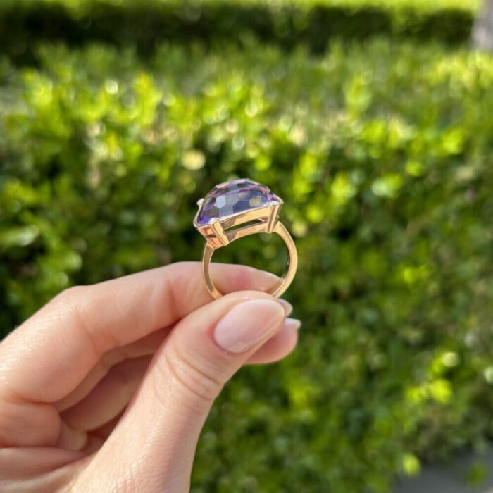 Inel vintage din aur de 18k, ametist si diamante naturale