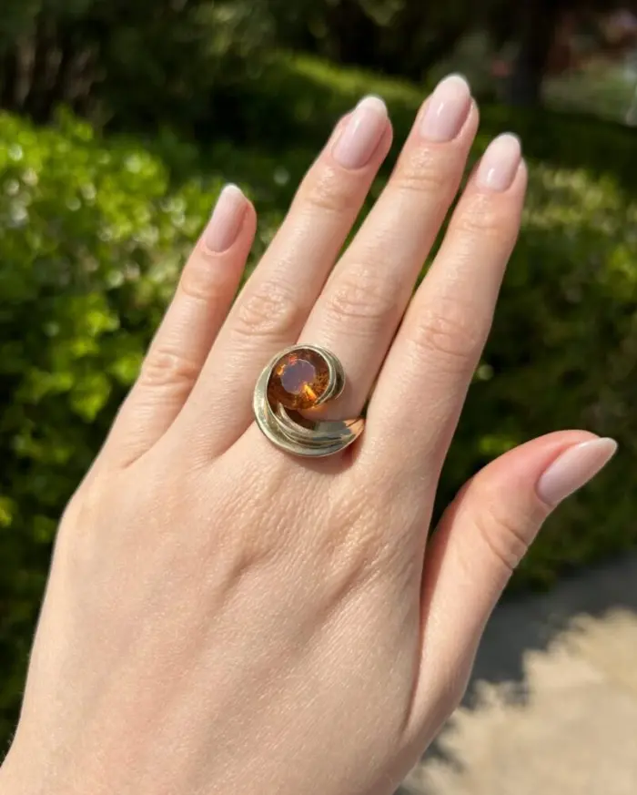 Inel vintage din aur de 14k cu citrin natural
