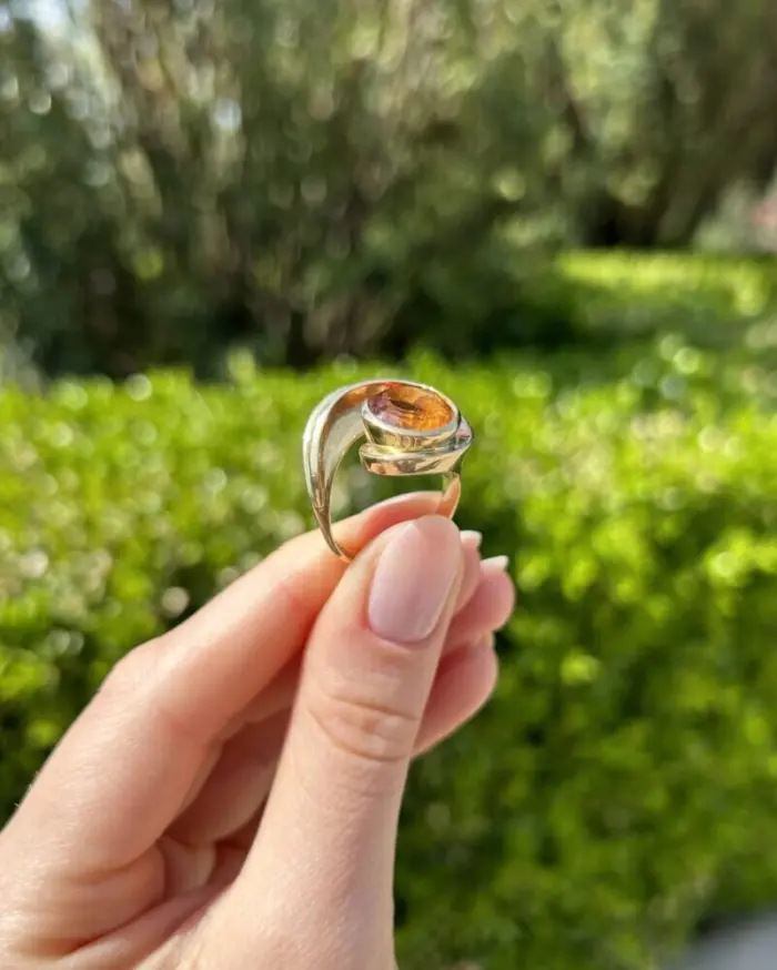 Inel vintage din aur de 14k cu citrin natural