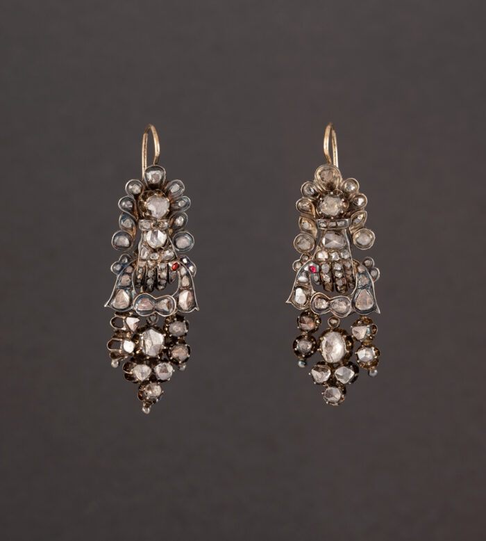 Cercei victorieni din aur de 14k si argint cu diamante naturale