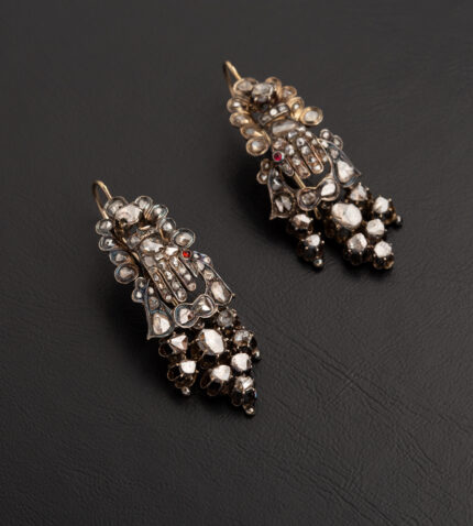 Cercei victorieni din aur de 14k si argint cu diamante naturale
