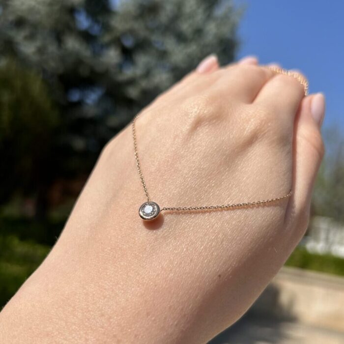 Colier din aur roz de 14k cu diamant natural de 0.4ct