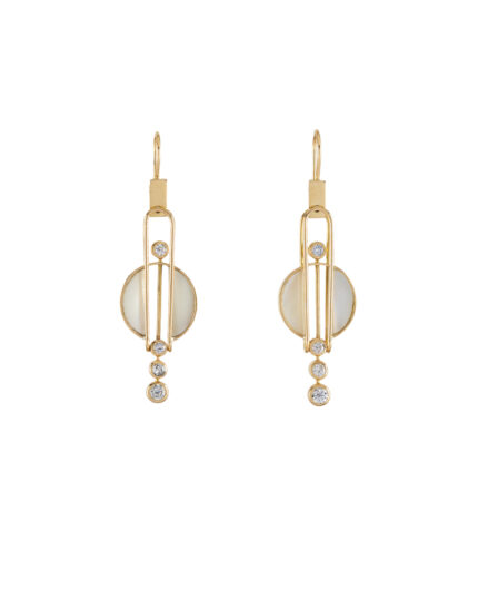 Cercei lungi stil Art Deco din aur de 18k cu sidef si diamante naturale