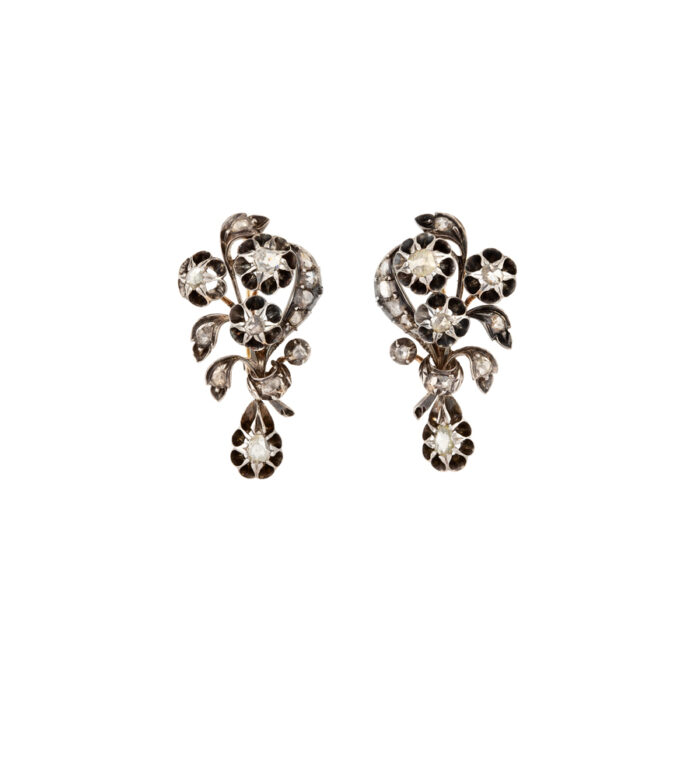 Set din perioada Victoriana din aur de 14k si argint cu diamante naturale