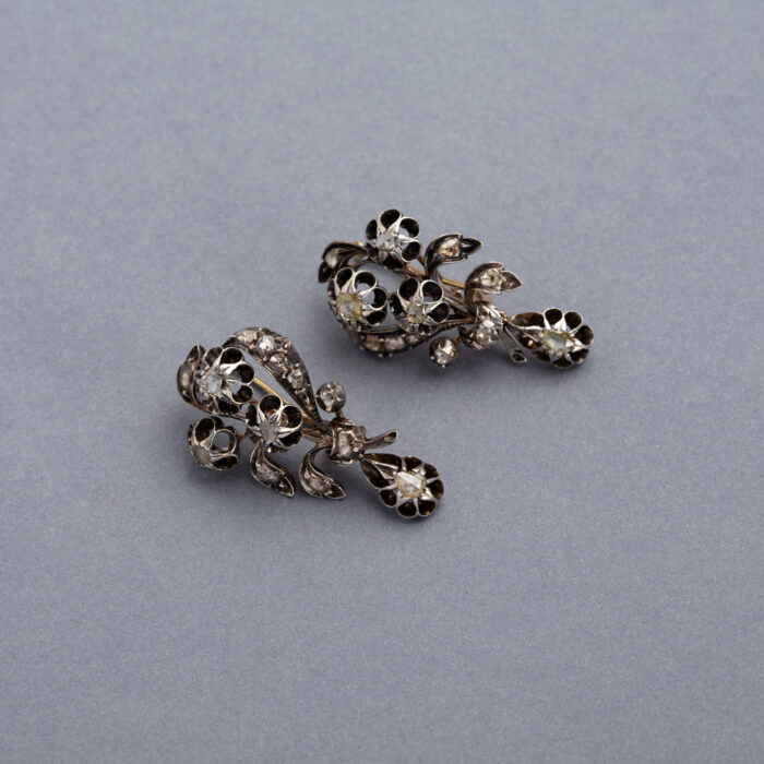 Set din perioada Victoriana din aur de 14k si argint cu diamante naturale