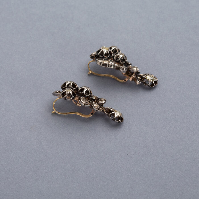 Set din perioada Victoriana din aur de 14k si argint cu diamante naturale