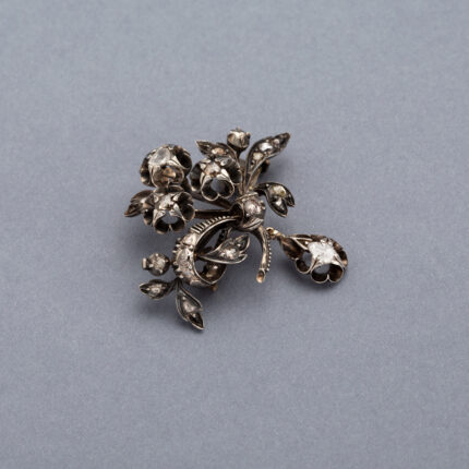 Set din perioada Victoriana din aur de 14k si argint cu diamante naturale