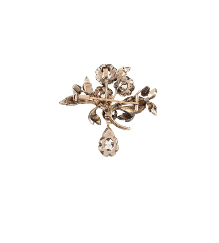 Set din perioada Victoriana din aur de 14k si argint cu diamante naturale