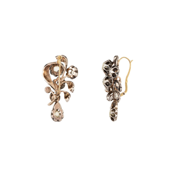 Set din perioada Victoriana din aur de 14k si argint cu diamante naturale
