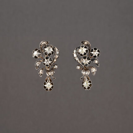 Set din perioada Victoriana din aur de 14k si argint cu diamante naturale