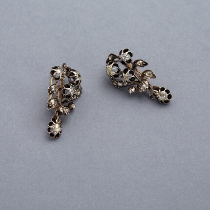 Set din perioada Victoriana din aur de 14k si argint cu diamante naturale