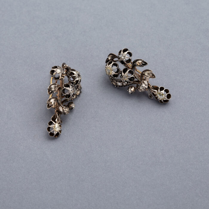 Set din perioada Victoriana din aur de 14k si argint cu diamante naturale