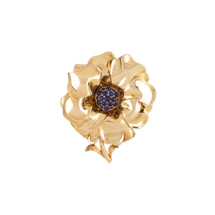 Brosa vintage lucrata manual din aur de 18k cu lapis lazuli 