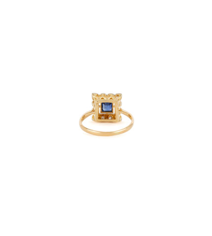 Inel autentic Art Deco din aur de 18k si platina cu safir si diamante