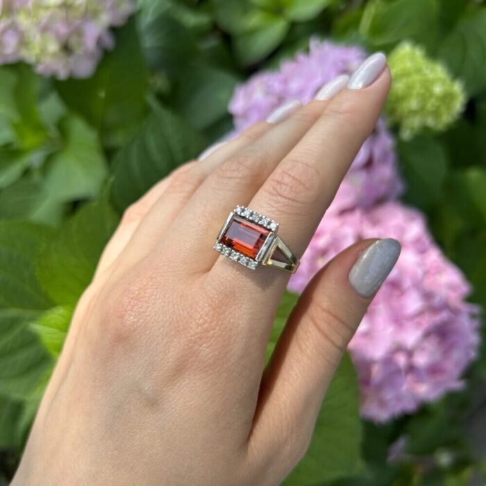 Inel vintage din aur de 14k cu topaz imperial si diamante naturale